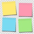Set of yellow, green, blue and pink paper sticky notes glued to the surface isolated on transparent background Royalty Free Stock Photo