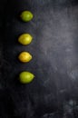 yellow and green lemons on a dark, black, cement, metallic, marble and stone background Royalty Free Stock Photo