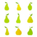 Set with yellow and green pears on a white background Royalty Free Stock Photo