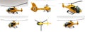 Set yellow helicopter isolated on the white background. 3d rendering.