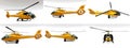 Set yellow helicopter isolated on the white background. 3d rendering. Royalty Free Stock Photo