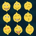 Set of yellow lemons icons, emotions, smileys