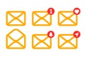 Set yellow letters icon with new, like, send messages - vector