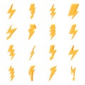 Set of yellow lightning icons