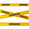 Set of yellow lines with different inscriptions about the danger of the coronovirus. ERS-Cov Middle East Respiratory