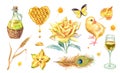 SSet of yellow objects, Watercolor cliparts