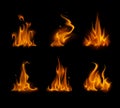 Set of Yellow Orange Fire Flame Bonfire Isolated on Background Royalty Free Stock Photo