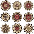 Set of yellow orange mandalas Royalty Free Stock Photo