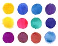 Set of yellow, orange, violet, pink and blue watercolor circles isolated on white background Royalty Free Stock Photo