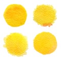 Set of yellow, orange watercolor circles isolated on white background. Orange circle painted watercolor on paper. Royalty Free Stock Photo