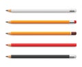 Set of yellow pencils, red and black, sharpened with a rubber band and without - stock vector Royalty Free Stock Photo