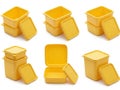 Set of yellow plastic containers isolated on white background Royalty Free Stock Photo