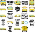 Set with yellow school bus. Monogram frame Royalty Free Stock Photo