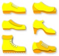 Set of yellow shoe drawings. Six different types, paper art Royalty Free Stock Photo