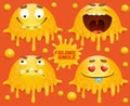 Set of yellow slime smile emoticon characters