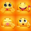 Set of yellow smiley face emoji characters in various emotions and situations