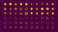 Set of yellow star icons. Collection of stars sparkles isolated on dark background. Flat design different shape. Twinkling vivid. Royalty Free Stock Photo