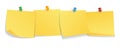 Set of yellow sticker pinned push button with curled corner isolated Royalty Free Stock Photo