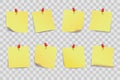 Set yellow sticky papers on transparent background - vector