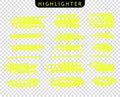 Set of yellow strokes line markers. Vector highlight brush lines. Hand drawing sketch underlined, stripes.  Isolated background. Royalty Free Stock Photo