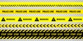 Black and yellow police stripe border, construction, danger, closed caution tapes set. Set of danger caution grunge tapes. Royalty Free Stock Photo