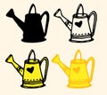 Set of yellow watering can icon. a hand-drawn garden watering can tool in the style of doodles, with a spout and two handles on Royalty Free Stock Photo