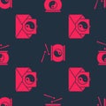 Set Yin Yang and envelope and Chinese drum on seamless pattern. Vector