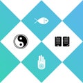 Set Yin Yang, Jainism or Jain Dharma, Christian fish and The commandments icon. Vector