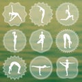 Set of yoga logos. Silhouettes of girls in yoga poses.