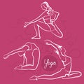 Set Of Yoga Poses. Bright Pink Background