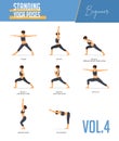 Yoga poses for concept of balancing and standing poses in flat design style. Strong Woman exercising for body stretching. Vector.