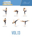 Yoga poses for concept of balancing and standing poses in flat design style. Strong Woman exercising for body stretching. Vector.