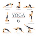 Set of yoga poses in flat design . Yoga infographics. Vector. Royalty Free Stock Photo
