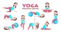 Set of Yoga poses for Pregnant women. Prenatal exercise. Vector illustration.