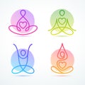 Set of yoga poses using line figures