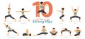 A set of yoga postures female figures for Infographic 10 Yoga poses for get strong hips in flat design.