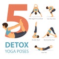 A set of yoga postures female figures for Infographic 5 Yoga poses Royalty Free Stock Photo