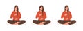 Set of yoga postures. Young female doing abdominal exercise. Woman exhaling and inhaling. Deep belly breathing practice