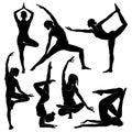 Yoga. Silhouettes of yoga girls. Figures of Female Physical Culture of Yoga. Royalty Free Stock Photo