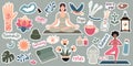 Set of yoga stickers in flat style