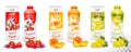 Set of yogurt in bottles and boxes with fruit and berries. Royalty Free Stock Photo