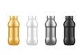 Set of yogurt plastic bottle isolated mockups - gold, silver, black, white with screw cap Royalty Free Stock Photo