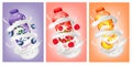 Set of yogurts with berries and fruit