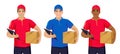 Set of youn deliverymen with box Royalty Free Stock Photo