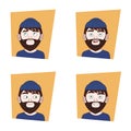 Set Of Young Bearded Man Facial Expressions Collection Of Hipster Guy Different Emotions Icons