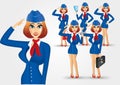 Set of young beautiful stewardesses
