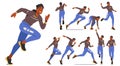 Set of Young Man Runner Athlete Character Displays Fluidity, Determination, And Strength In His Dynamic Poses