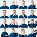 Set of young man`s portraits with different emotions Royalty Free Stock Photo