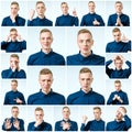 Set of young man`s portraits with different emotions Royalty Free Stock Photo