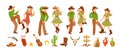 Set of young man and woman in western country clothes, boots and cowboy hats dancing in flat style. Vector illustration clip-art